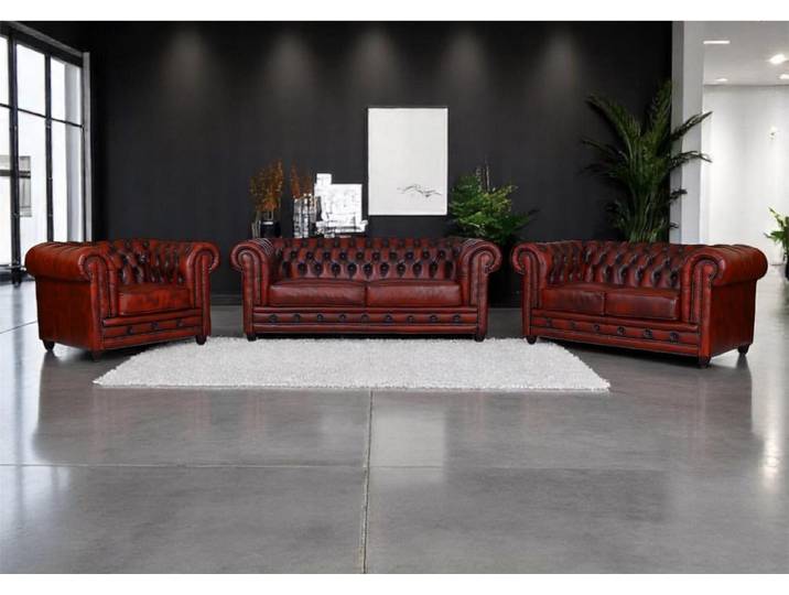 Salottini Polstergarnitur Luxus Chesterfield Arsenal Deluxe Sofagarnitur 3/2/1 VOLLLEDER Leder, (3-tlg)