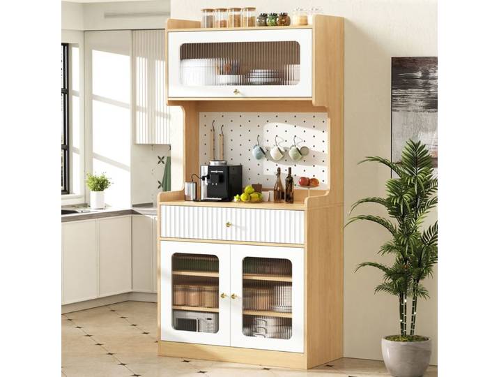 Buffet de cuisine - ZEVKOR - Buffet de Cuisine Haut 3 Portes - 3 portes - 1 tiroir - Éclairage LED