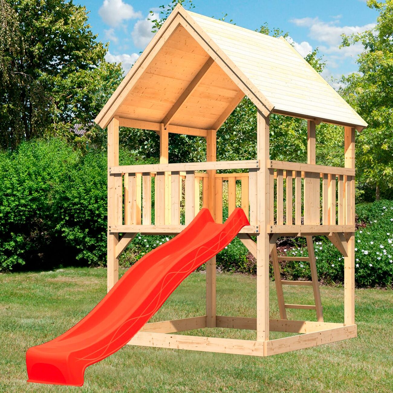 Spielturm KONIFERA "Lenie", beige (natur), Spieltürme, KinderB:200cm H:345cm T:200cm, Holzwerkstoff, Spielturm, BxTxH: 200x200x345 cm, B:200cm H:345cm T:200cm