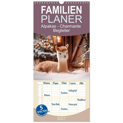 Familienplaner 2027 - Alpakas - Charmante Begleiter mit 5 Spalten (Wandkalender, 21 x 45 cm) CALVENDO