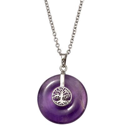 Kette mit Anhänger FIRETTI "Schmuck Geschenk Halsschmuck Halskette Ankerkette Lebensbaum Edelstein", bunt (silberfarben, lila), Halsketten, Damen, Edelstahl, L: 60 B: 2mm, Made in Germany - mit Edelstein, B:2mm