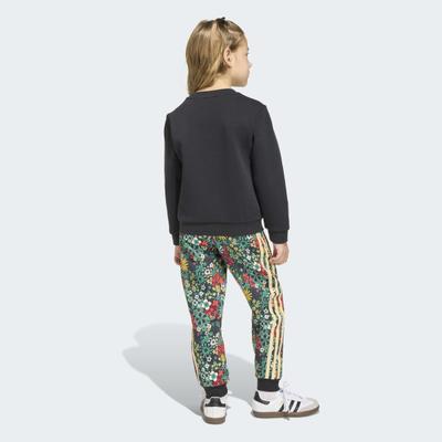 Trainingsanzug ADIDAS ORIGINALS "ADIDAS ORIGINALS X LIBERTY LONDON SET MIT RUNDHALSAUSSCHNITT", Mädchen, Gr. 110, schwarz, Obermaterial: 70% Baumwolle, 30% Polyester, Sportanzüge Trainingsanzug