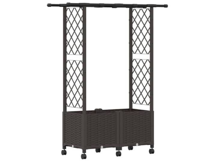 PUGYNBK Hochbett mit Trellis und braunem Dach 124,5 x 40 x 142 cm Drainage mit Reservoir, abnehmbarer Stöpsel, UV-beständig, für Kletterpflanzen, Verwendung auf Terrasse, Balkon, Garten