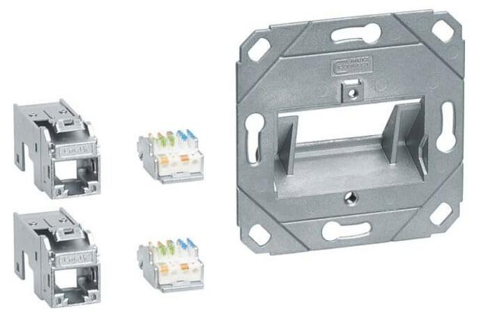 Hager verbindingsmodule GMKSRJ45C6A2, 2xRJ45 Cat.6a, 2-voudig, hoogfrequent, voor installatie in een inbouwdoos