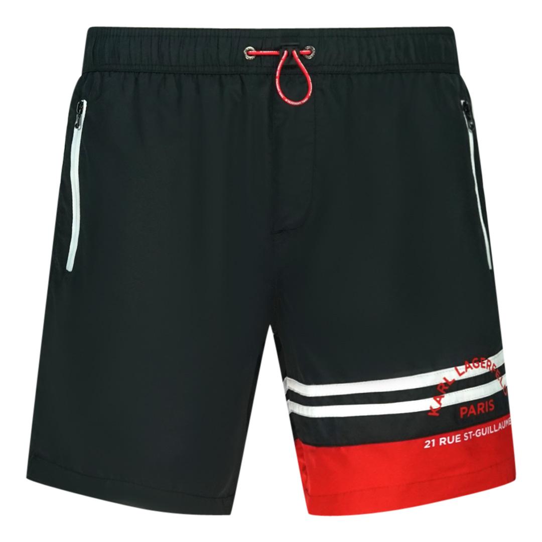Karl Lagerfeld Strandkleding Rue Street Kleurblok Logo Zwarte Zwemshorts