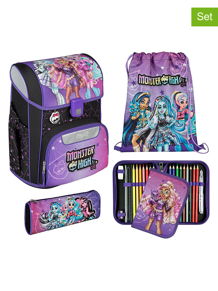 SCOOLI 5tlg. Schulranzen-Set "Monster High" in Lila/ Schwarz - onesize