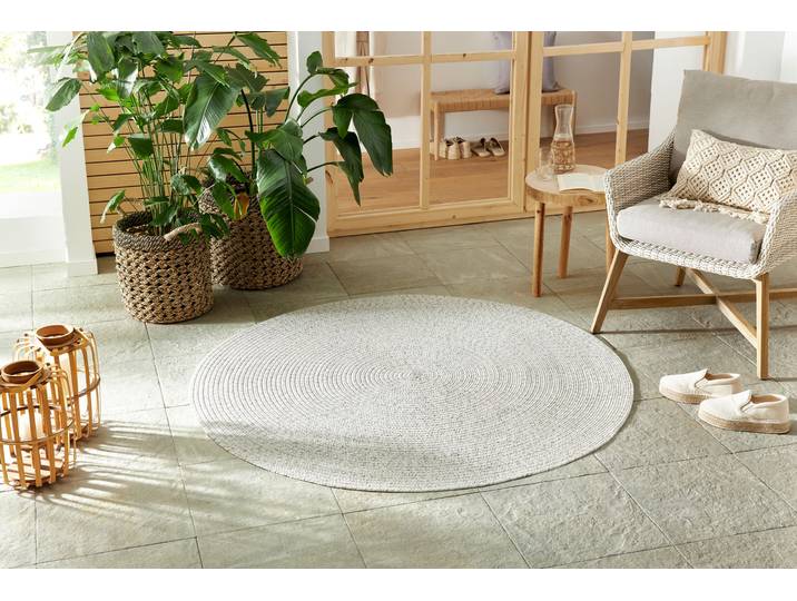 Teppich HANSE HOME Trenzado , grau (hellgrau, weiß), H:10mm Ø:150cm, Polypropylen, Teppiche, Teppich, In- & Outdoor, Handmade-Look, Gewebt, Wetterfest, Balkon, Wohnzimmer