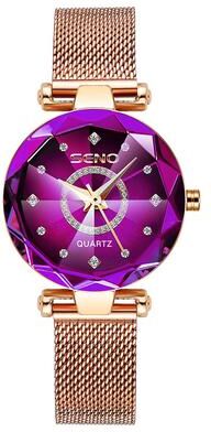 Youfap Market Luxury Women Crystal Bracelet Watch Rose Gold Ocean Star mesh Purple