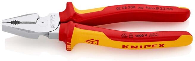 KNIPEX Pince universelle à forte démultiplication, chromée isolée suivant VDE 200 mm (02 06 200)