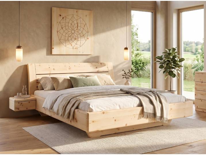Zirbenholzbett „Belinda“ 180 x 220 cm Massivholz Zirbe