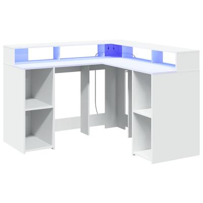 Helloshop26 - Schreibtisch Tisch Arbeitsplatz Computertisch Arbeitsmöbel mit LED-Beleuchtung 130 x 130 x 91 cm weißes Holzwerkstoff 02_0023405