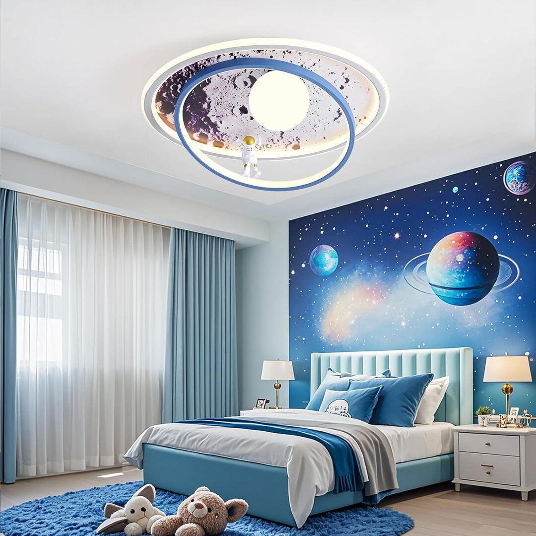 RRBEST Flush Mount Lighting LED Modern Design Astronaut Ceiling Light Dimmable With Remote Control Blue 15cm H X 50cm W X 50cm D