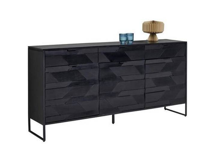 Ambia Home Sideboard, Schwarz, Holz, Metall, Akazie, Hartholz, 3 Fächer, 3 Schublade(n) Schubladen, 175x86x40 cm, Typenauswahl, Beimöbel erhältlich, stehend, handgemacht, Holzmöbel, Kleinmöbel Holz, Holzkommoden, Sideboards Holz