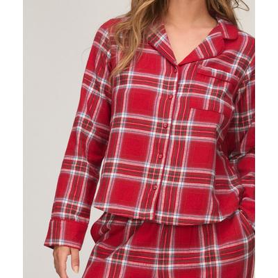 Pyjama HUNKEMÖLLER "Flannel Pyjama Top", Damen, Gr. XS, rot, 100% Baumwolle, Homewear-Sets Pyjama