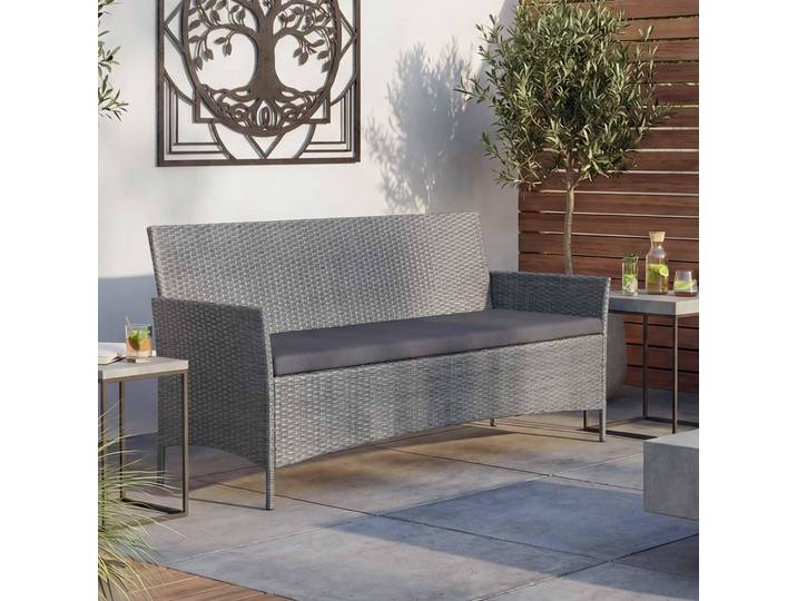 3-Sitzer Poly-Rattan Gartenbank Halden, Sitzbank grau, Kissen anthrazit