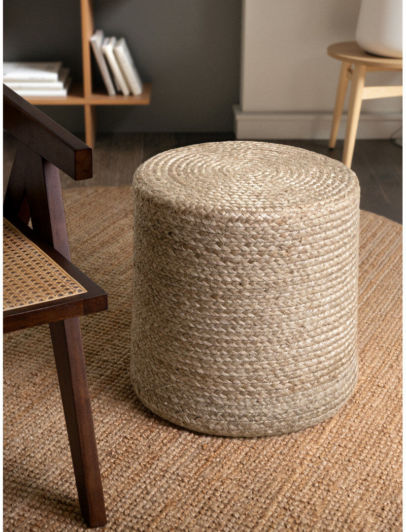 Jutta Jute Pouf by Hanse Home - Round jute ottoman, stool, pouf for living room, dining room, hallway Grey 40cm W X 40cm L
