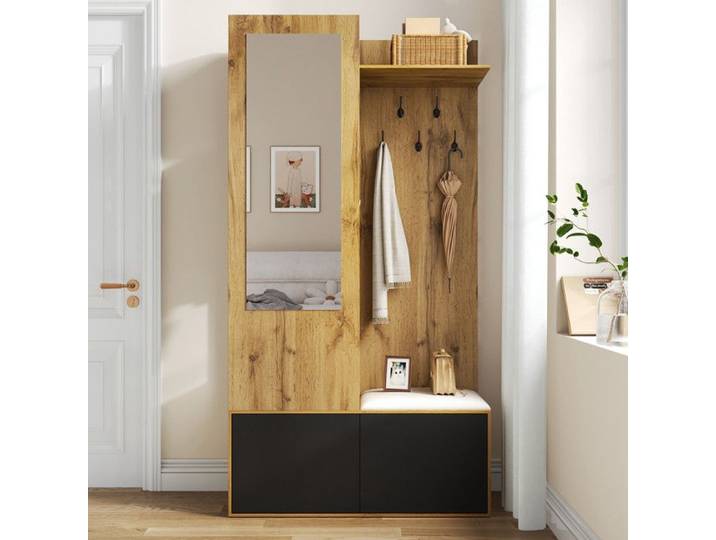 Ensemble de garde-robe avec miroir - étagère à chaussures avec garde-robe ensemble de garde-robe comprend 5 patères - un miroir