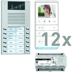 TCS PVE16120-0010 video:pack AP für 12 Wohneinheiten, mit Außenstation AVE 12 Klingeltasten + 12x Video Freisprecher IVW6511 + Steuergerät NBV2600
