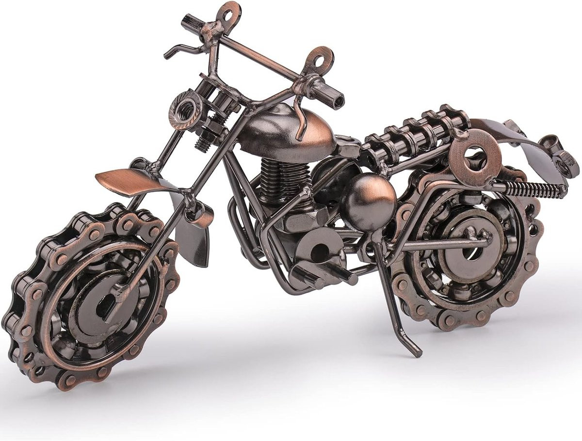 Retro metalen motorfiets model met kettingwiel - Kunstzinnig decoratief ornament voor op tafel