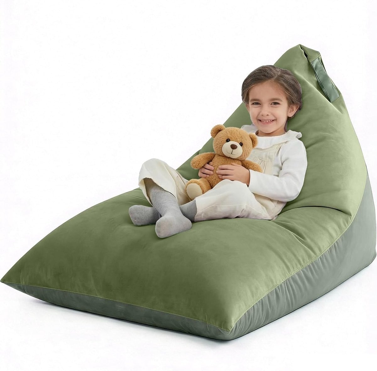 Extra Large Groene Velvet Bean Bag Stoel Cover voor Kinderen - Wasbare Luxe Triangulaire Zitzak Hoes zonder Vulling