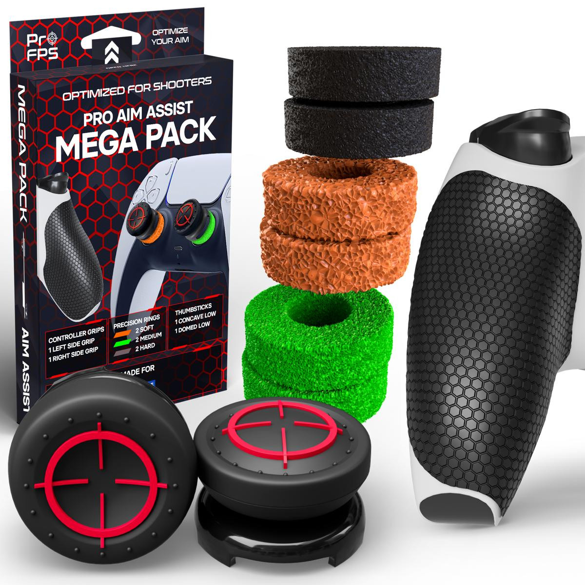 ProFPS PS5 Accessoires Set - 6x Precisieringen, 2x Diverse Sticks en Controller Grip voor PlayStation 5