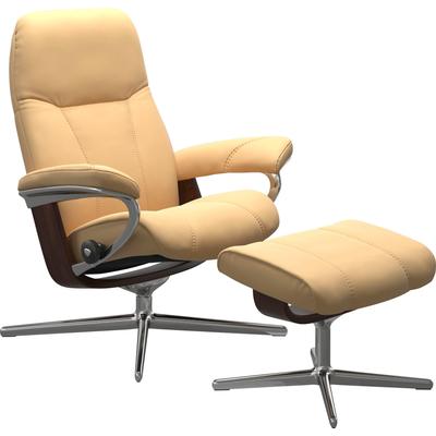 Relaxsessel STRESSLESS "Consul", gelb, B:82cm H:102cm T:72cm, Sessel, Relaxsessel, mit Cross Base, Größe S, M & L, Holzakzent Braun