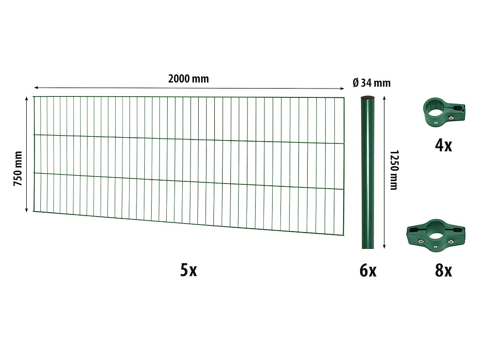 JUNGELMAR Classic ES-Mattenzaun-Set 750 L=10 m, grün 09401761