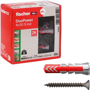 Fischer Schrauben-Dübel-Set 579153, DuoPower S Ind, 6x30mm Universaldübel & Schrauben, 100-teilig
