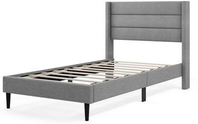 Costway Linen Upholstered Platform Twin/Queen Bed Frame with Wingback Headboard-Twin Size