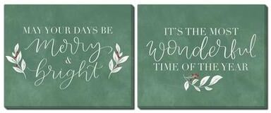 Streamline Art Merry and Bright Canvas Wall Art Green Set of Two, Set of Two, Green