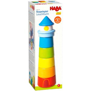 Haba Motorikspielzeug 1300170001, Leuchtturm, Stapelspiel aus Holz, ab 1 Jahr