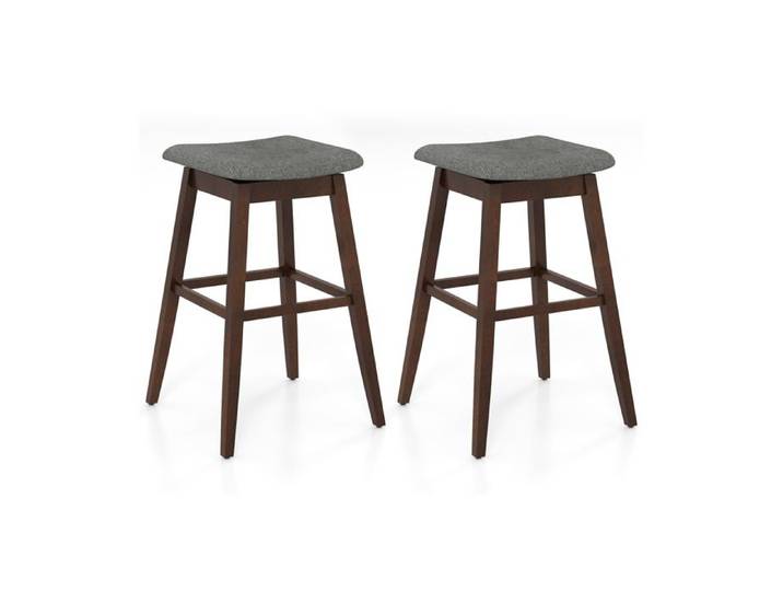 COSTWAY Ensemble de 2 Tabourets de Bar Pivotants Chaises de Bar avec Rembourrée Profilée Repose-pieds et Pieds en Bois d'Hévéaa