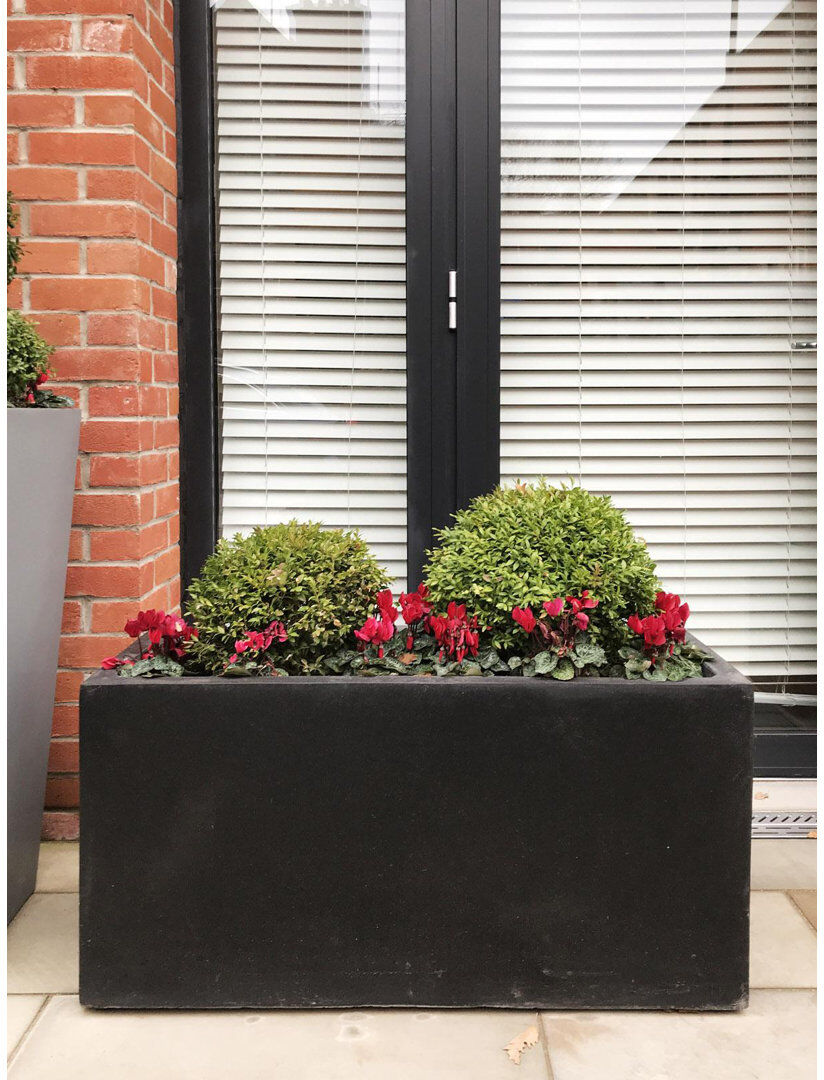 HORTICO Frostproof, Concrete Effect Garden Planter Pot with Drainage Holes Black 41cm H x 85cm W x 26cm D