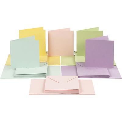 Creativ Company Karten & Kuverts, Kartengröße 15x15 cm, Umschlaggröße 16x16 cm, 110+220 g, Pastellfarben, 50er Set