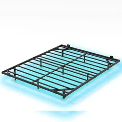 COSTWAY Metallbettgestell mit LED-Beleuchtung und Fernbedienung, Doppelbett mit Matratzen-Sicherungsstopper (200 x 160 x 24 cm)
