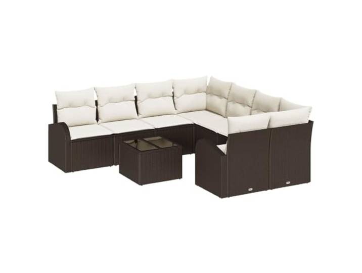 ZQQLVOO Sofa Set 9 STK. 8-Sitzanzahl Braun und Creme Poly-Rattan Modulares Design, pulverbeschichteter Stahl, gehärtetes Glas Tischplatte, Polyesterfüllung, Armlehnen mit sanfter Kurvatur