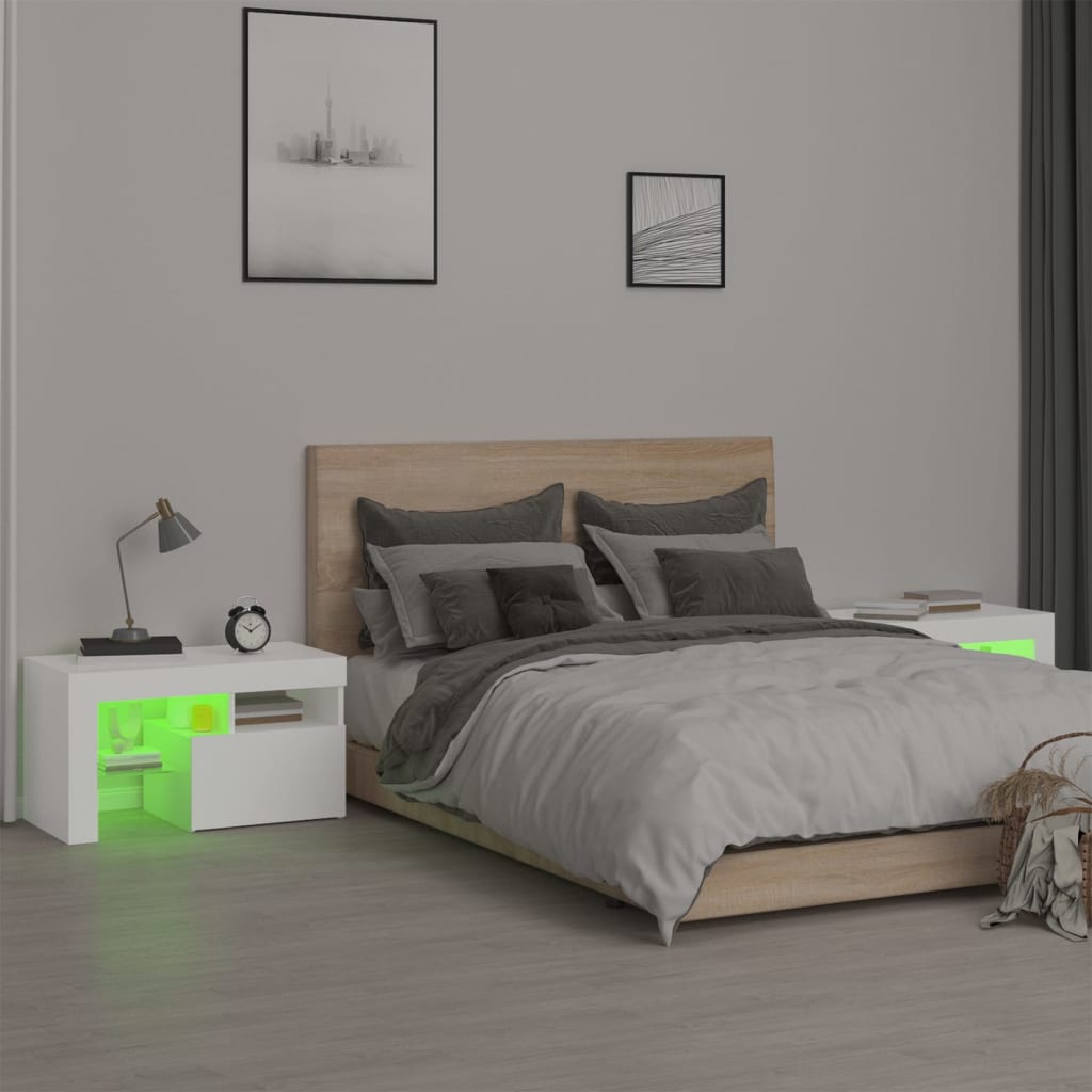 vidaXL Mesitas de noche con luces LED 2 uds blancas 70x36,5x40cm Blanco