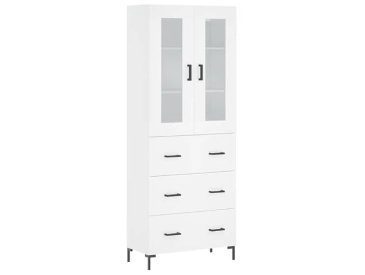 Roanoer Highboard Weiß 69,5x34x180 cm Holzwerkstoff Schrank Elegantes Highboard in Weiß mit Metallfüßen und Glas für Wohnzimmer oder Flur. Spendet viel Stauraum auf kleinem Raum.