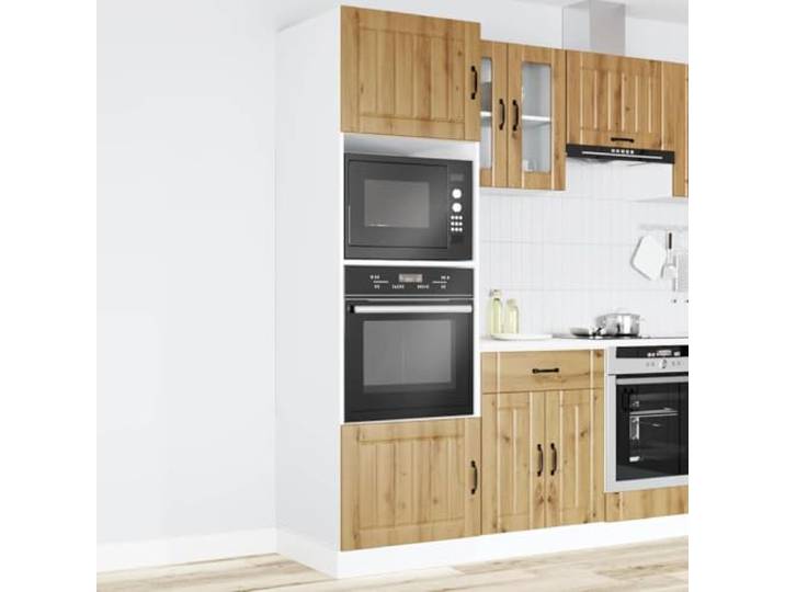 KTHLBRH Lucca Ofenschrank 2 Stück Eiche Handwerk 60 x 57 x 207 cm Technisches Holz, verstellbare Füße, großes Fach für Backofen und Mikrowelle, platzsparendes Design