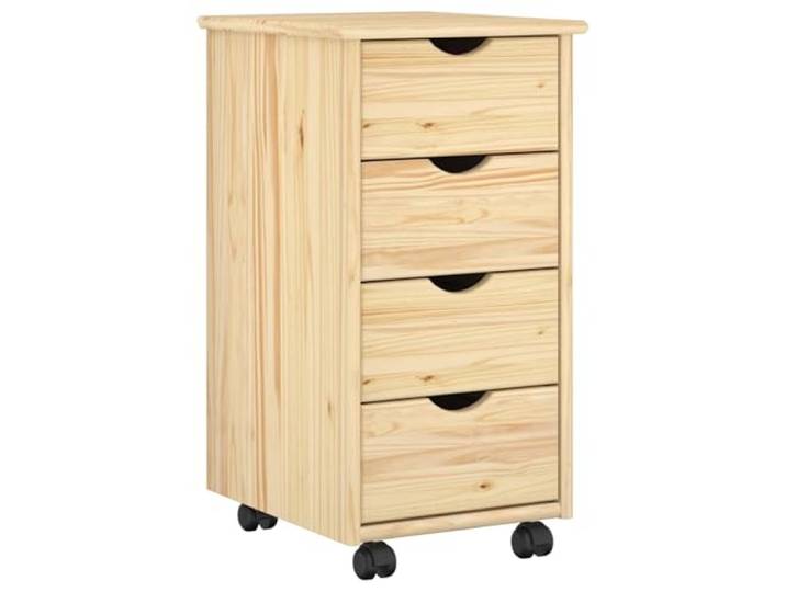 HKLGBVCR Rollschrank 34 x 39 x 65,5 cm Kiefer massiv braun Mobile Aufbewahrung, ausziehbare Schubladen, Griffe, Massivholz, mattes Finish, vielseitig einsetzbar