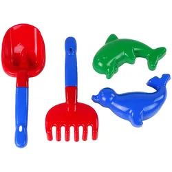 Sandzubehör 4-teiliges Sand-Set Schaufel, Rechen, Formen