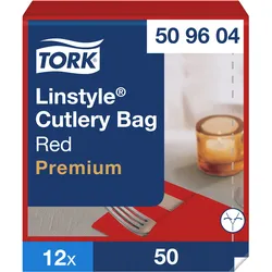 Tork LinStyle® Bestecktaschen Bordeauxrot, strapazierfähig, 39 cm × 39 cm, 6 × 6...