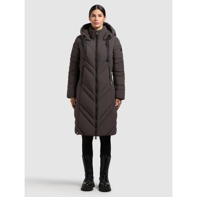 Steppmantel KHUJO "BIBB", Damen, Gr. M, braun (graphite grau), 100% Polyester, unifarben, regular fit knielang, eingesetzt elastischer Bund mit Windstopper, Mäntel Steppmantel
