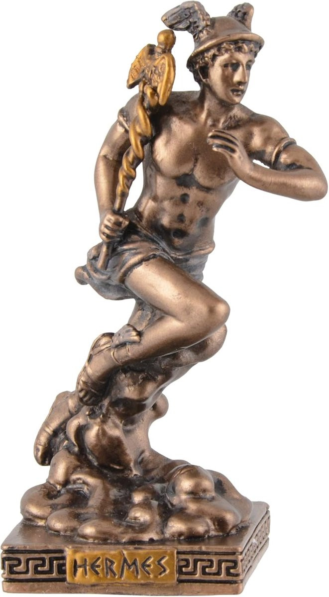 Griekse God Hermes Figuur - Bronskleurige Mythologie Decoratie voor op tafel
