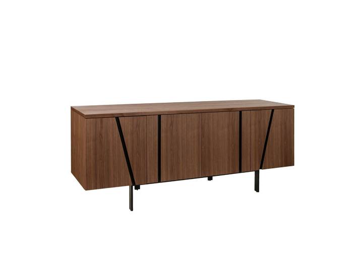 Angel Cerda Sideboard Nussbaum und schwarzer Stahl, Braun, Metall, Echtholz,Nussbaum, 4 Fächer, Rechteckig,Rechteckig, 191x74x50 cm, Kleinmöbel, Kommoden, Sideboards