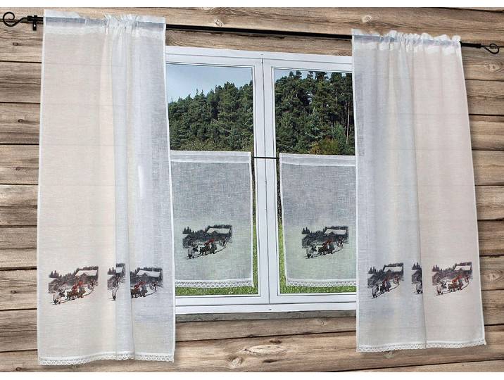 Gardine Wintermärchen Gr. 2, beige, B:90cm H:180cm, Polyester, HOSSNER - ART OF HOME DECO, Gardinen, Gardine, Landhaus-Look