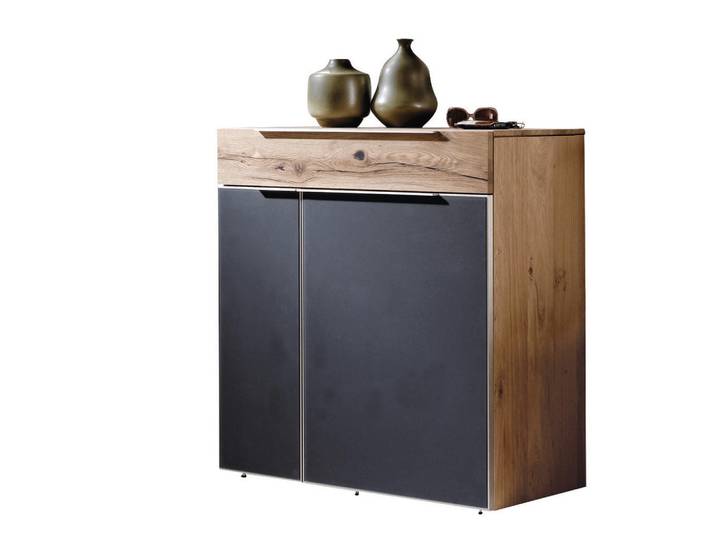 Voglauer Kommode, Anthrazit, Eichefarben, Holz, Glas, Altholz, Eiche, massiv, mehrschichtige Massivholzplatte (Tischlerplatte),mehrschichtige Massivholzplatte (Tischlerplatte),furniert, mehrschichtige Massivholzplatte (Tischlerplatte), 6 Fächer, 1 Schublade(n) Schubladen, 96x98x42.5 cm, Goldenes M, Made in Austria, Beimöbel erhältlich, Kleinmöbel, Kommoden, Kommoden