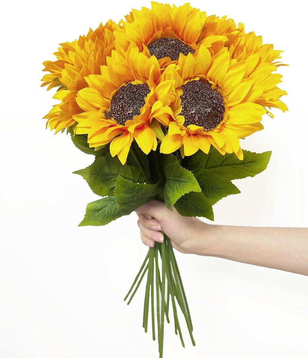 Set van 6 kunstmatige zonnebloemen met lange stelen voor decoratie