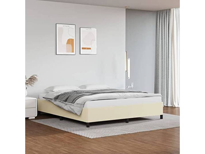 WDGJJFECNMUEHI Kunstleder Bettgestell mit Stützbeinen 180 x 200 cm Creme Bettgestell Creme 180x200 cm Kunstleder Polsterbett mit Kopfteil Stabiler Bettrahmen Lattenrost Ohne Matratze Schlafzimmer