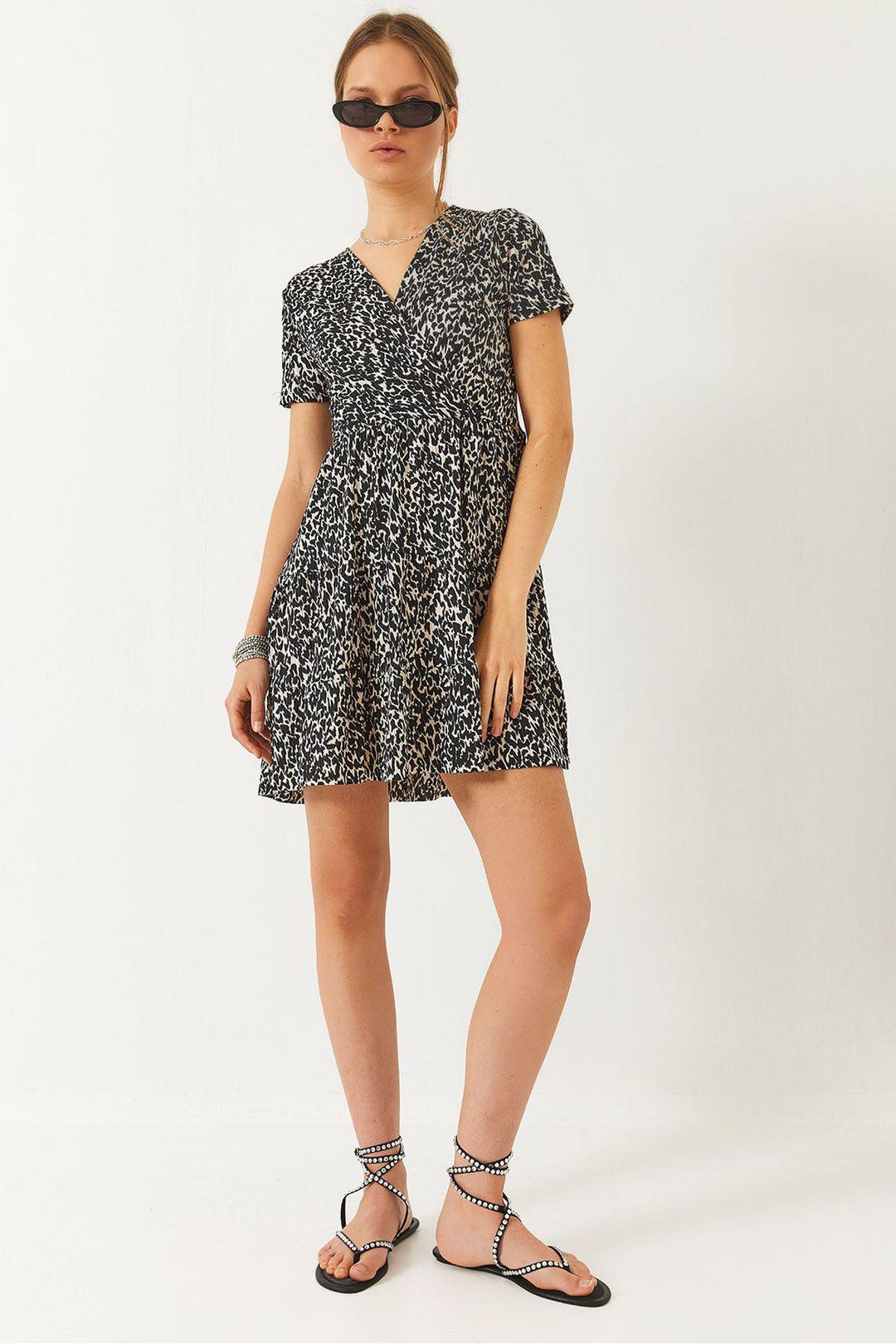 Geprinte V-hals Mini-jurk